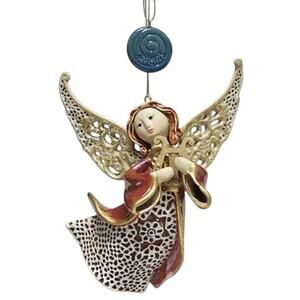 Roman Inc Origins Artisan Collection Red Angel with Harp Christmas Tree Ornament
